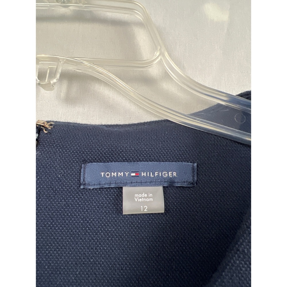 Tommy Hilfiger Sheath Dress Womens 12 Navy Blue White Stripe Sleeveless Knit - Picture 2 of 9